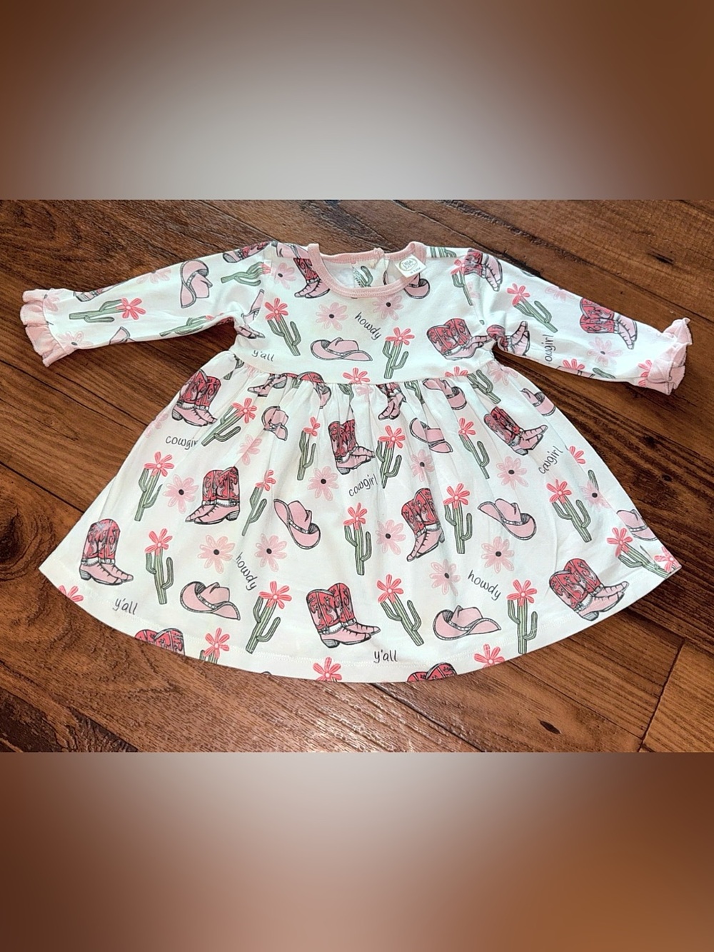 Tesa Babe Country Cowgirl Bamboo Dress Pink Western Ruffle Size 9 to 12 Months - Picture 3 of 8